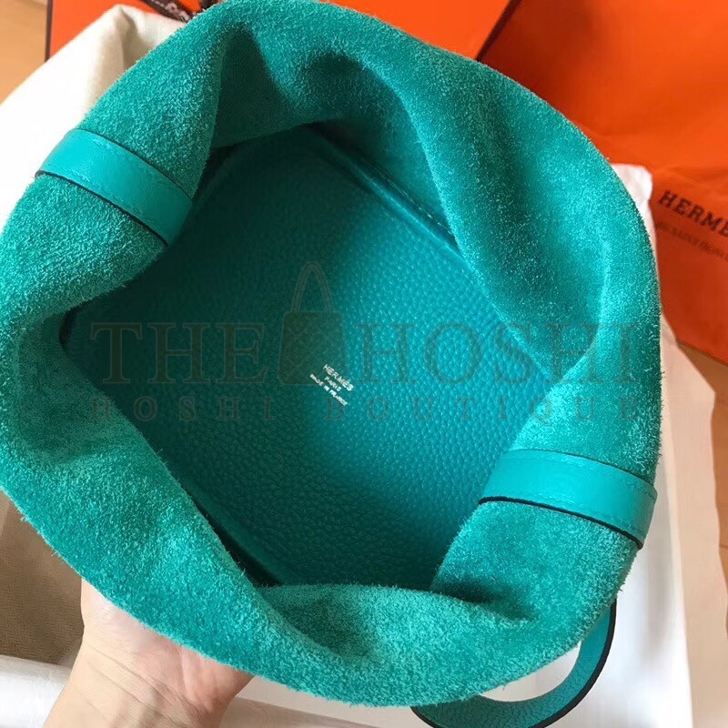 H**me5 Blue Paon Picotin Lock MM 22cm Handmade Bag Master Quality