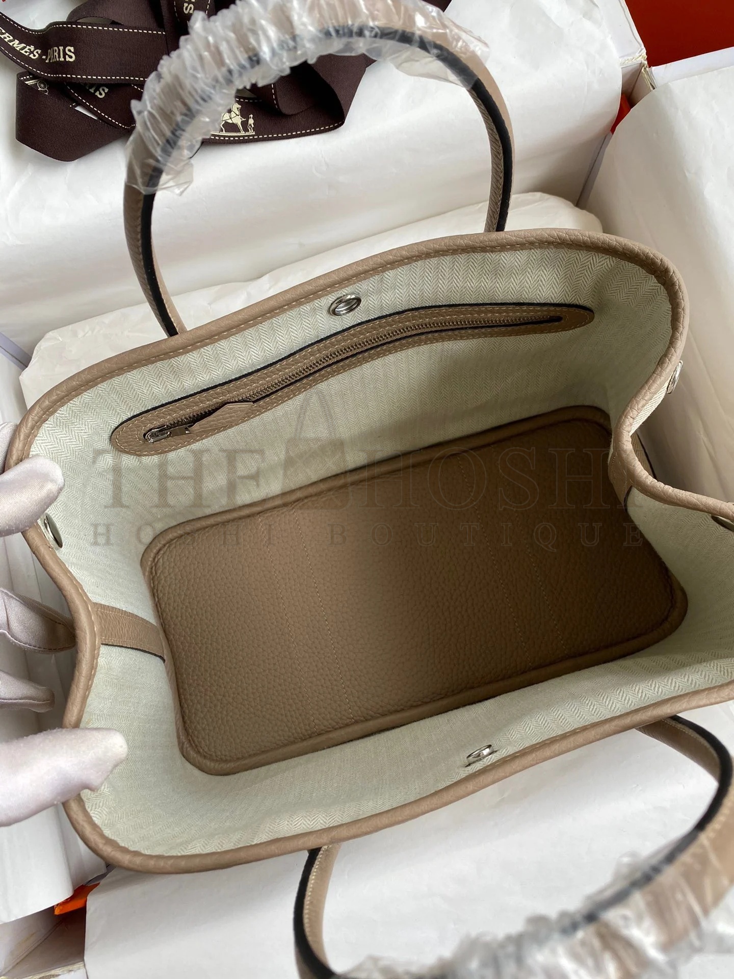 H**me5 Garden Party 30 Handmade Bag in Toile and Tourterelle Leather Master Quality