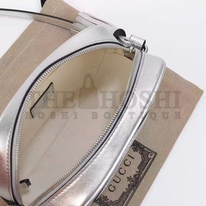 Gvc*1 Women GG Blondie Small Shoulder Bag Metallic Silver Leather Zipper Closure Master Quality