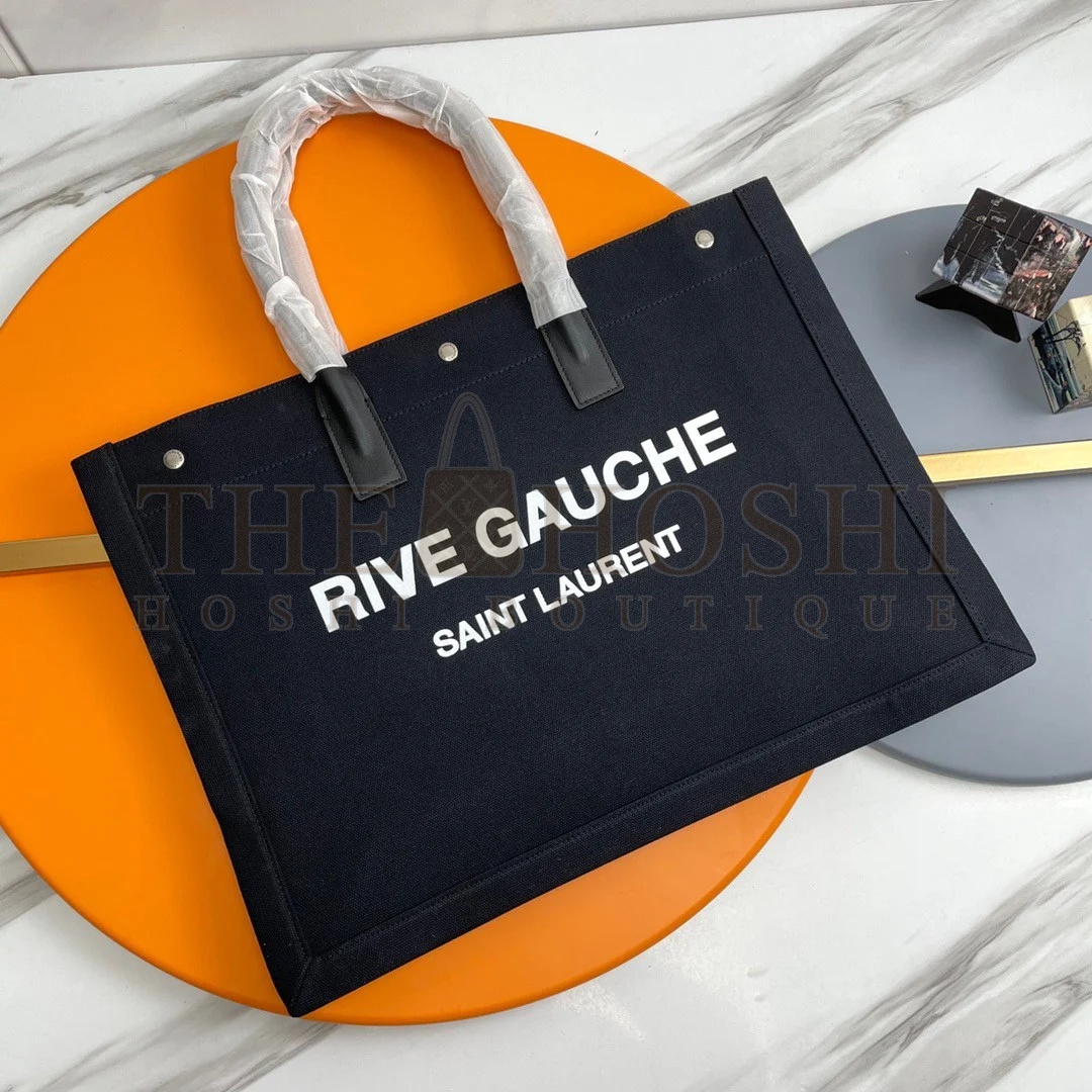 Sa1nt Lau*nt Rive Gauche Tote Bag in Black Linen and Leather Master Quality