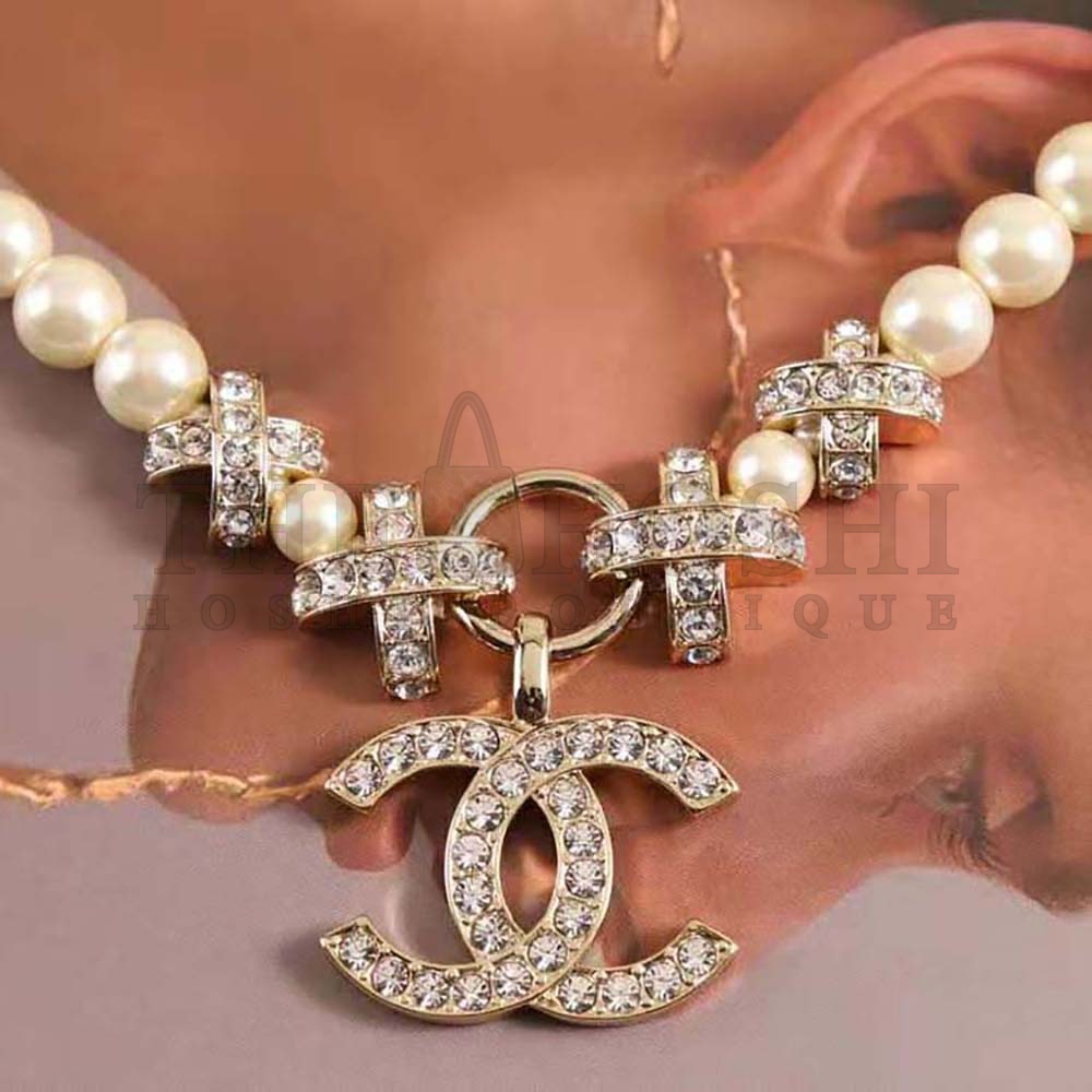 Ch**el Women Pendant Earrings in Metal Glass Pearls &amp; Strass Master Quality