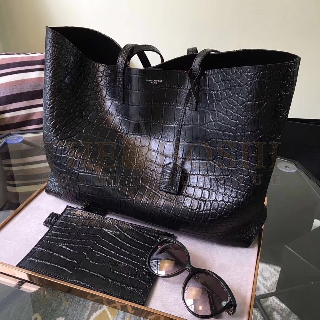 Sa1nt Lau*nt Black Crocodile Embossed Shopping Tote Master Quality