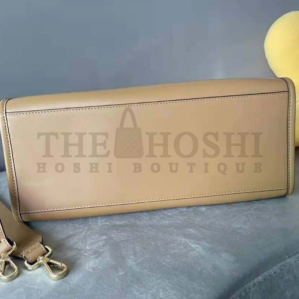 F**di Women Sunshine Medium Light Brown Leather and Elaphe Shopper Bag Master Quality