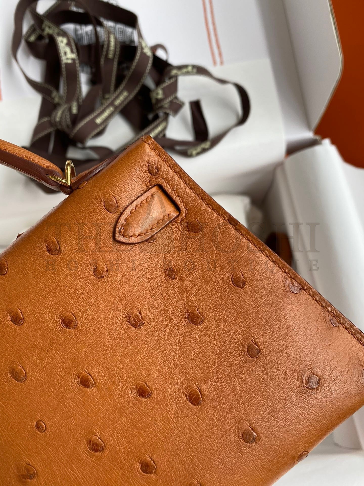 H**me5 Kelly Mini II Sellier Handmade Bag In Gold Ostrich Leather Master Quality