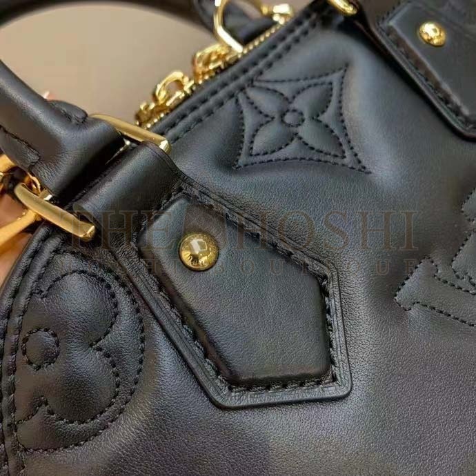 L0vis Vvtt0n LV Women Alma BB Handbag Black Quilted Embroidered Smooth Calf Master Quality
