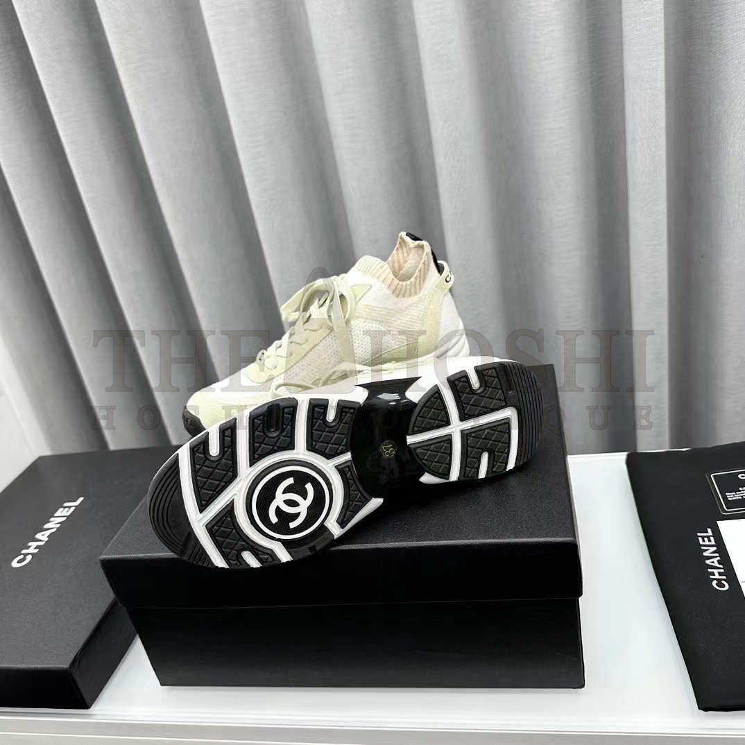 Ch**el Women CC Sneakers Knit Suede Calfskin Ivory Master Quality