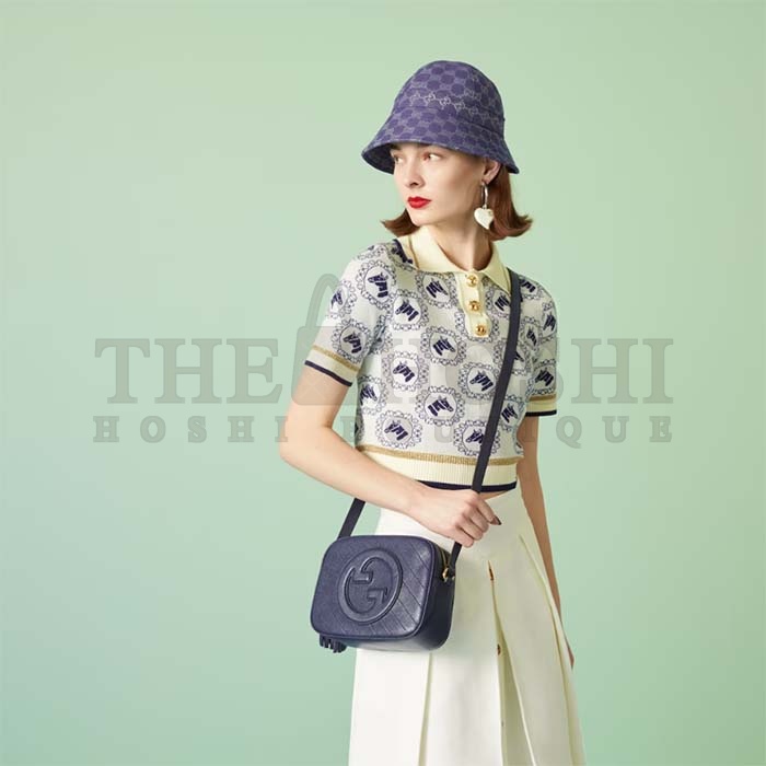 Gvc*1 Women GG Blondie Small Shoulder Bag Blue Navy Leather Round Interlocking G Master Quality