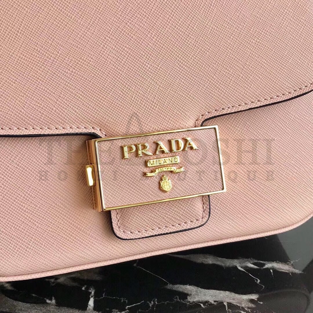 Pra*a Embleme Shoulder Bag In Poudre Saffiano Leather Master Quality