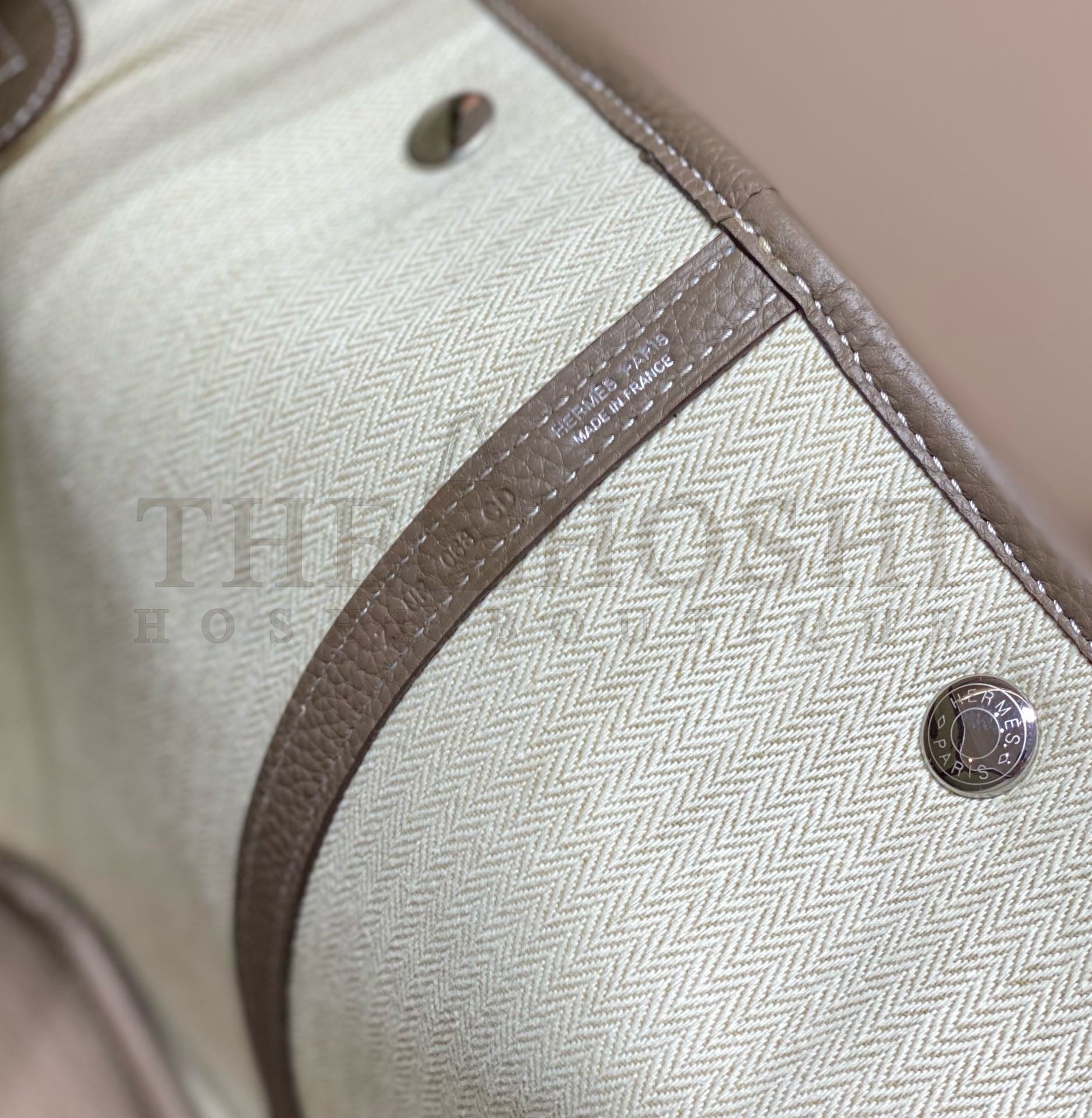 H**me5 Garden Party 36cm Bag in Toile and Taupe Leather Master Quality