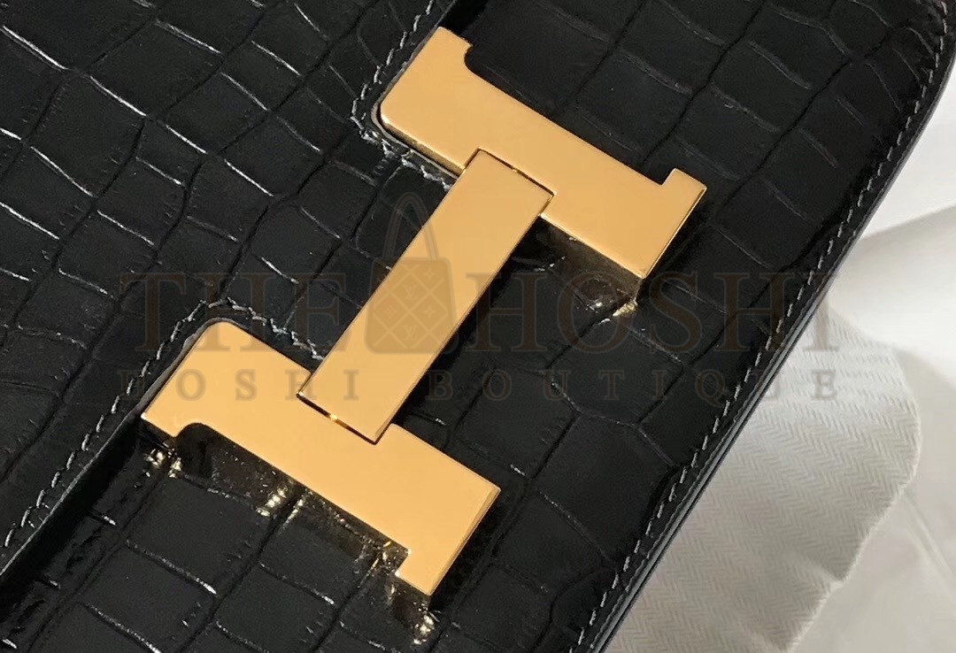 H**me5 Constance 18cm Bag In Black Embossed Crocodile Master Quality