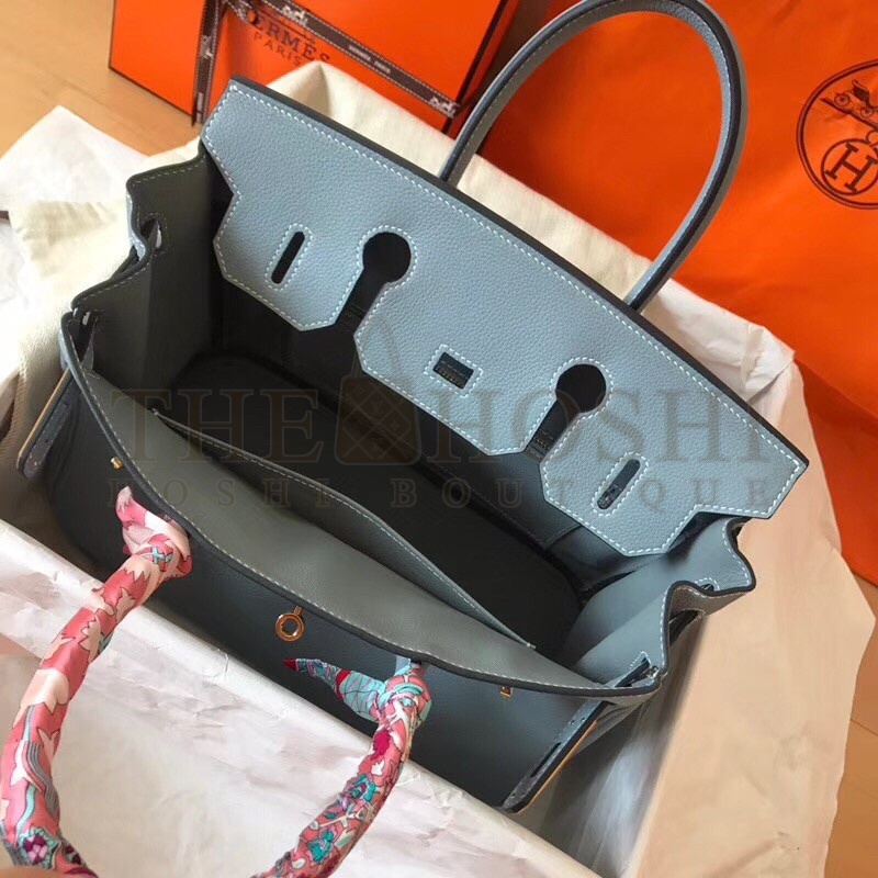 H**me5 Blue Lin Birkin 30cm Clemence Handmade Bag Master Quality