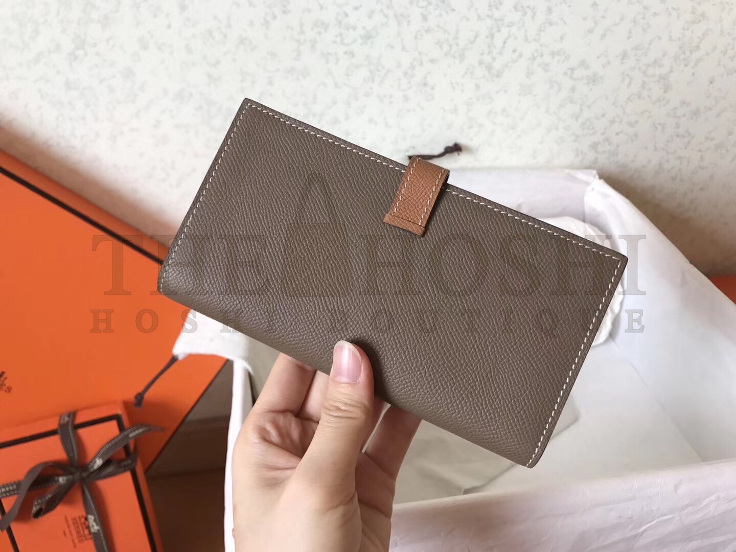 H**me5 Bi-Color Epsom Bearn Wallet Taupe/Brown Master Quality