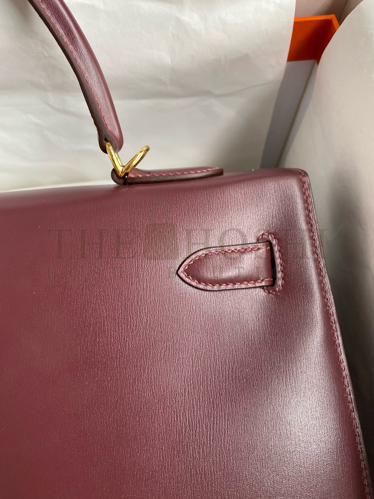 H**me5 Kelly Sellier 35 Handmade Bag In Bordeaux Box Calfskin Master Quality