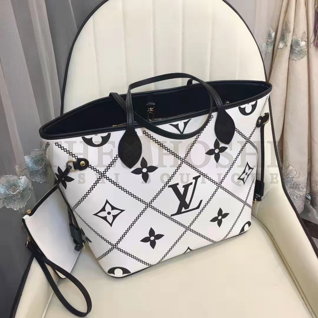 L0vis Vvtt0n LV Women Neverfull MM Tote Crème Beige Grained Cowhide Leather Master Quality