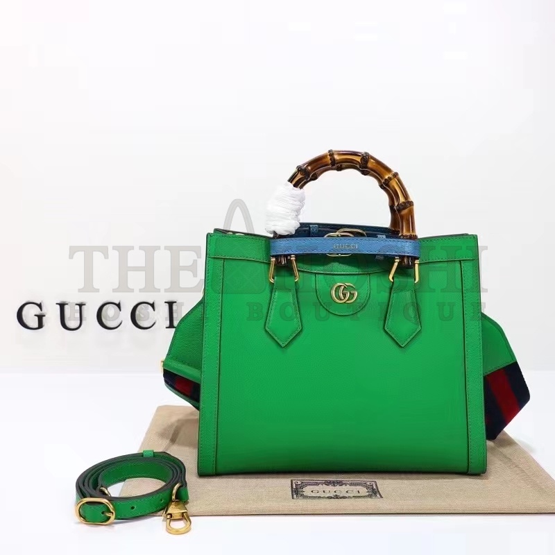 Gvc*1 Women GG Diana Small Tote Bag Green Leather Double G Bamboo Handles Master Quality