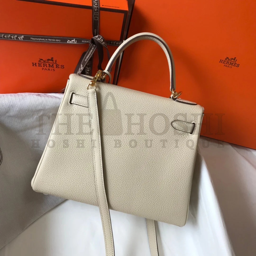 H**me5 Kelly 25cm Retourne Bag in Craie Clemence Leather GHW Master Quality