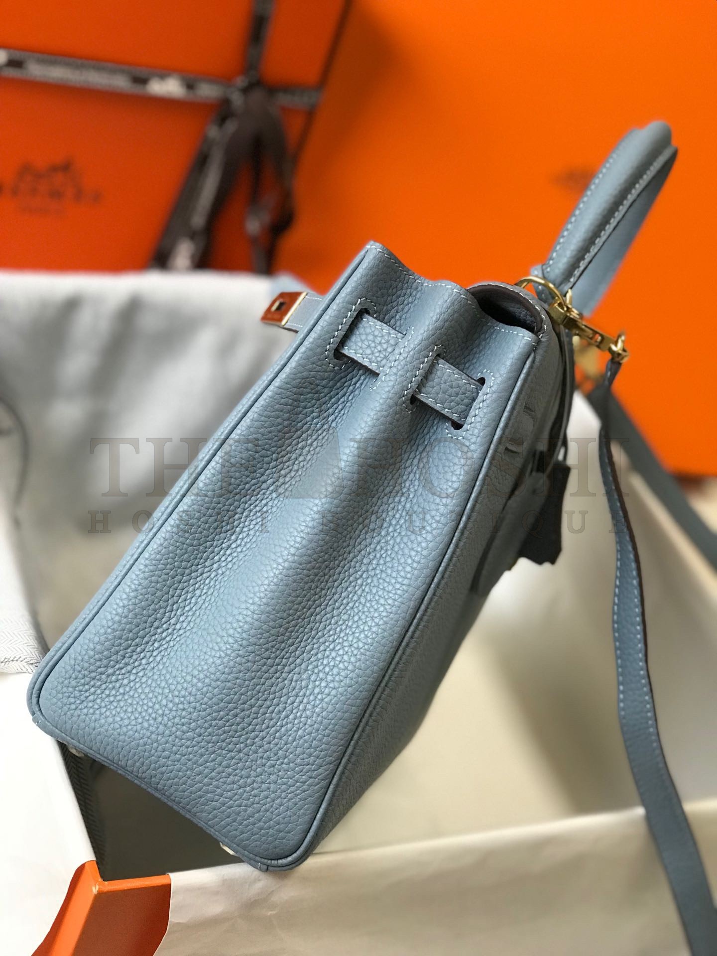 H**me5 Kelly 25cm Retourne Bag in Blue Lin Clemence Leather GHW Master Quality