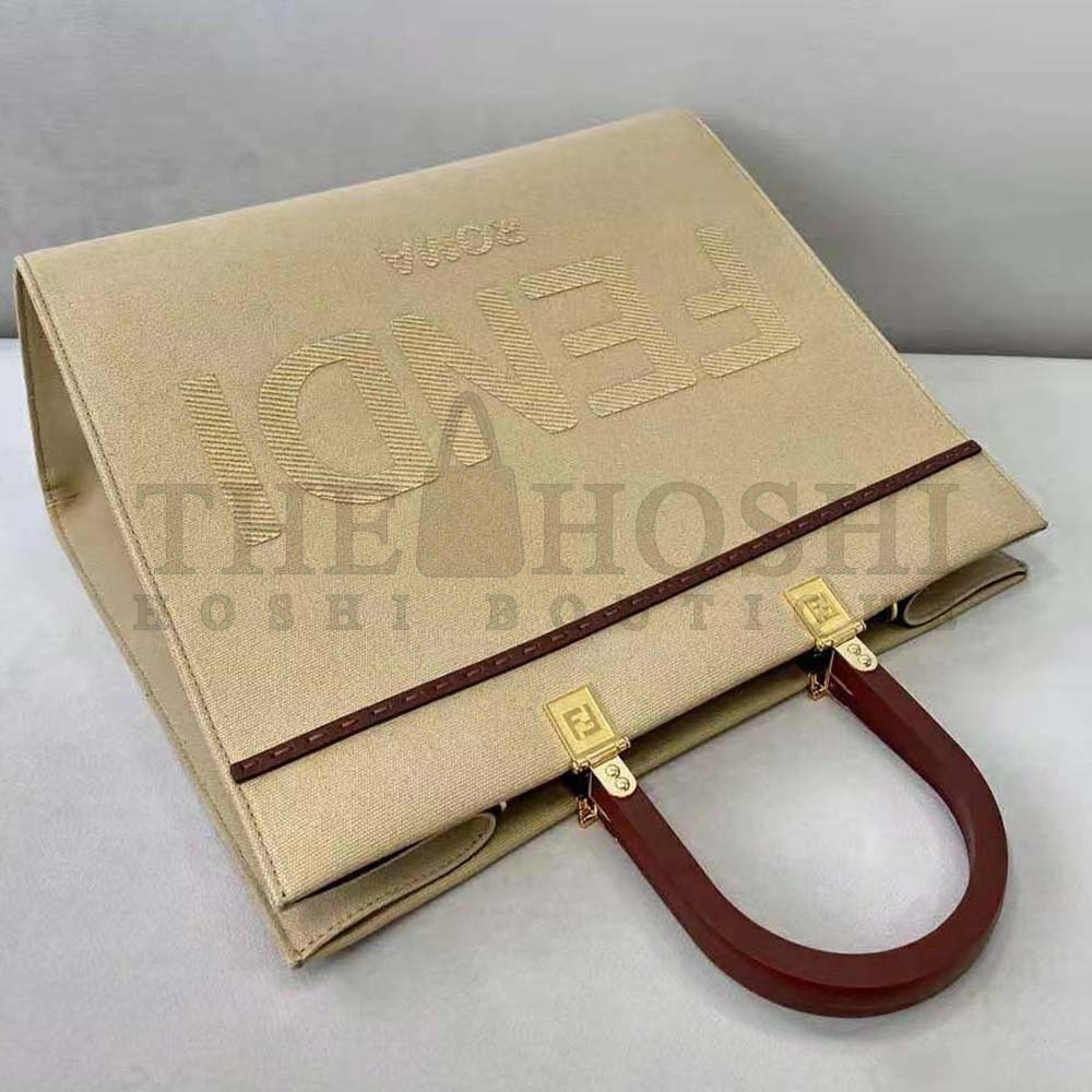 F**di Women F**di Sunshine Medium Beige Canvas Bag Master Quality