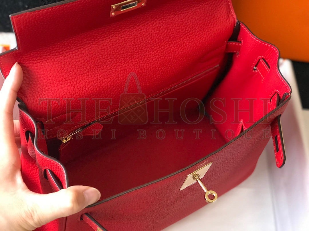 H**me5 Kelly 28cm Retourne Bag in Red Clemence Leather GHW Master Quality