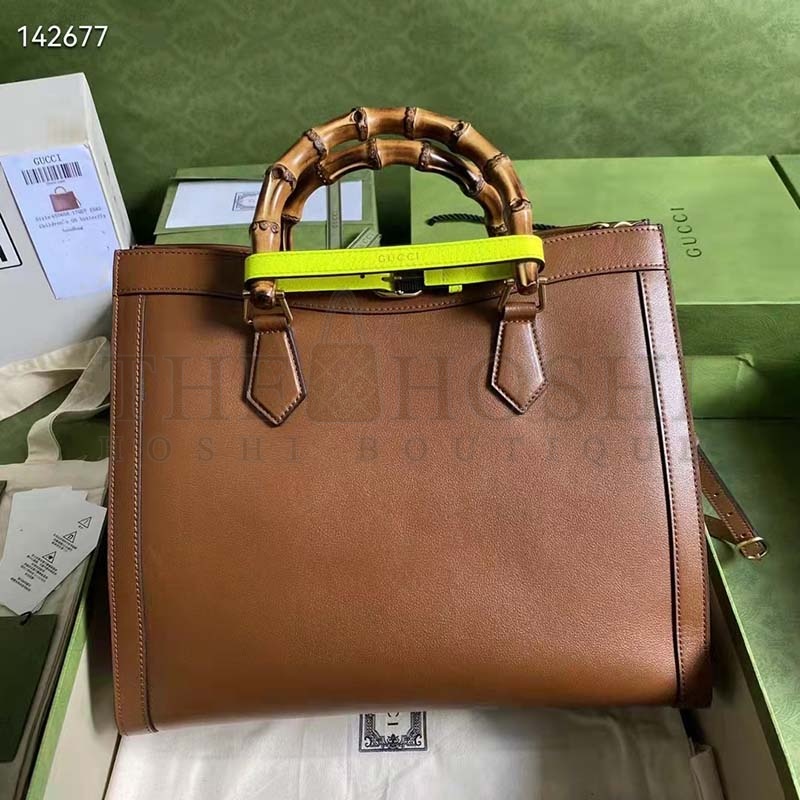 Gvc*1 Women Gvc*1 Diana Medium Tote Bag Double G Brown Leather Bamboo Handles Master Quality