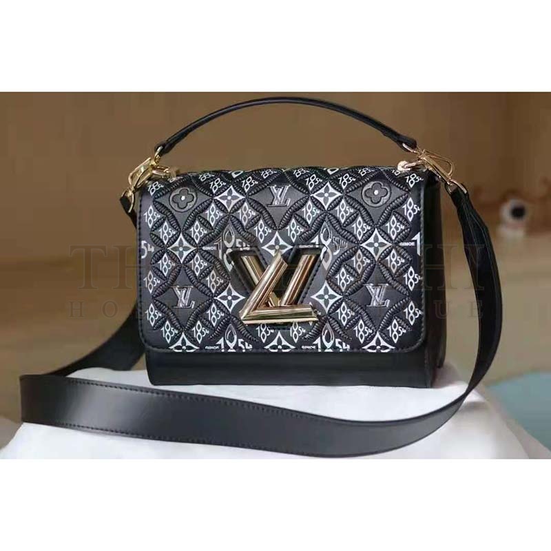 L0vis Vvtt0n LV Women Since 1854 Twist MM Handbag Gray Embroidered Calfskin Master Quality