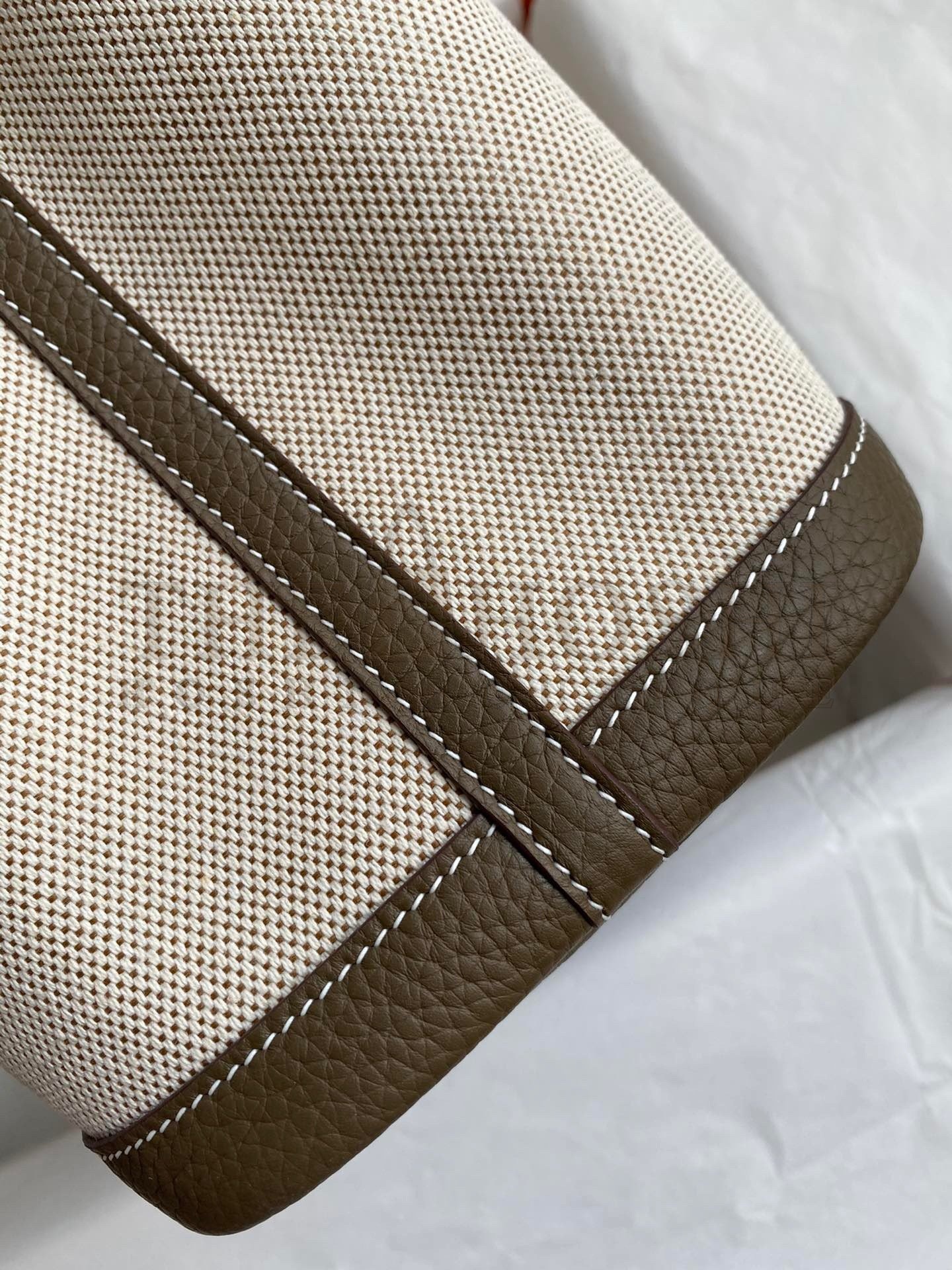 H**me5 Garden Party 30 Handmade Bag in Toile and Taupe Leather Master Quality