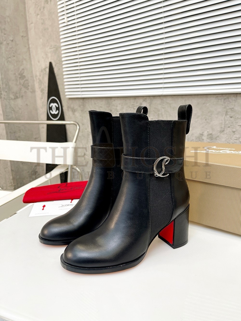 Chr1st1an Louboutin CL Chelsea Ankle Boots 70MM in Black Leather Master Quality