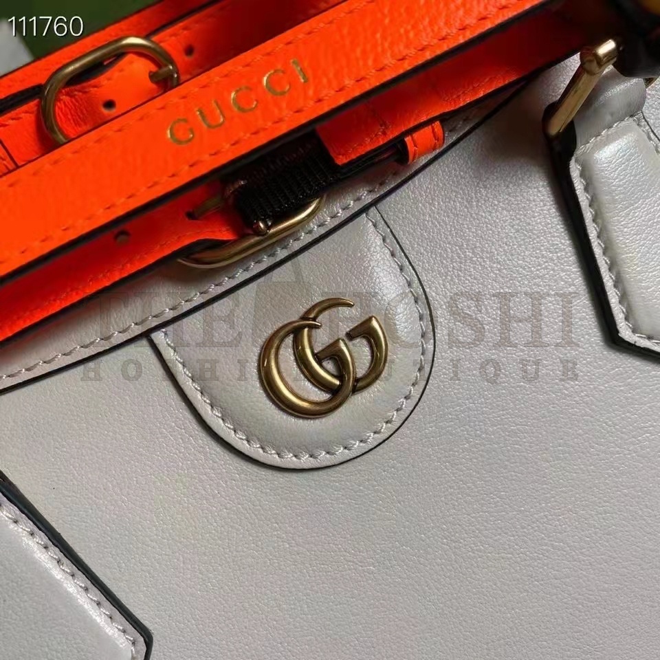 Gvc*1 Women Gvc*1 Diana Medium Tote Bag Double G ivory White Leather Bamboo Handles Master Quality