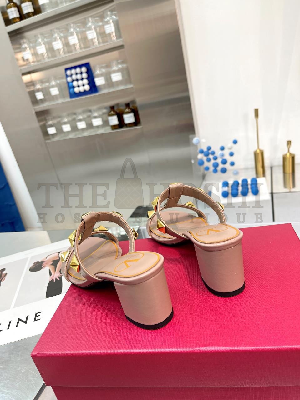 Va1e*ntin0 Roman Stud Slide Sandals 60mm In Rose Cannelle Calfskin Master Quality