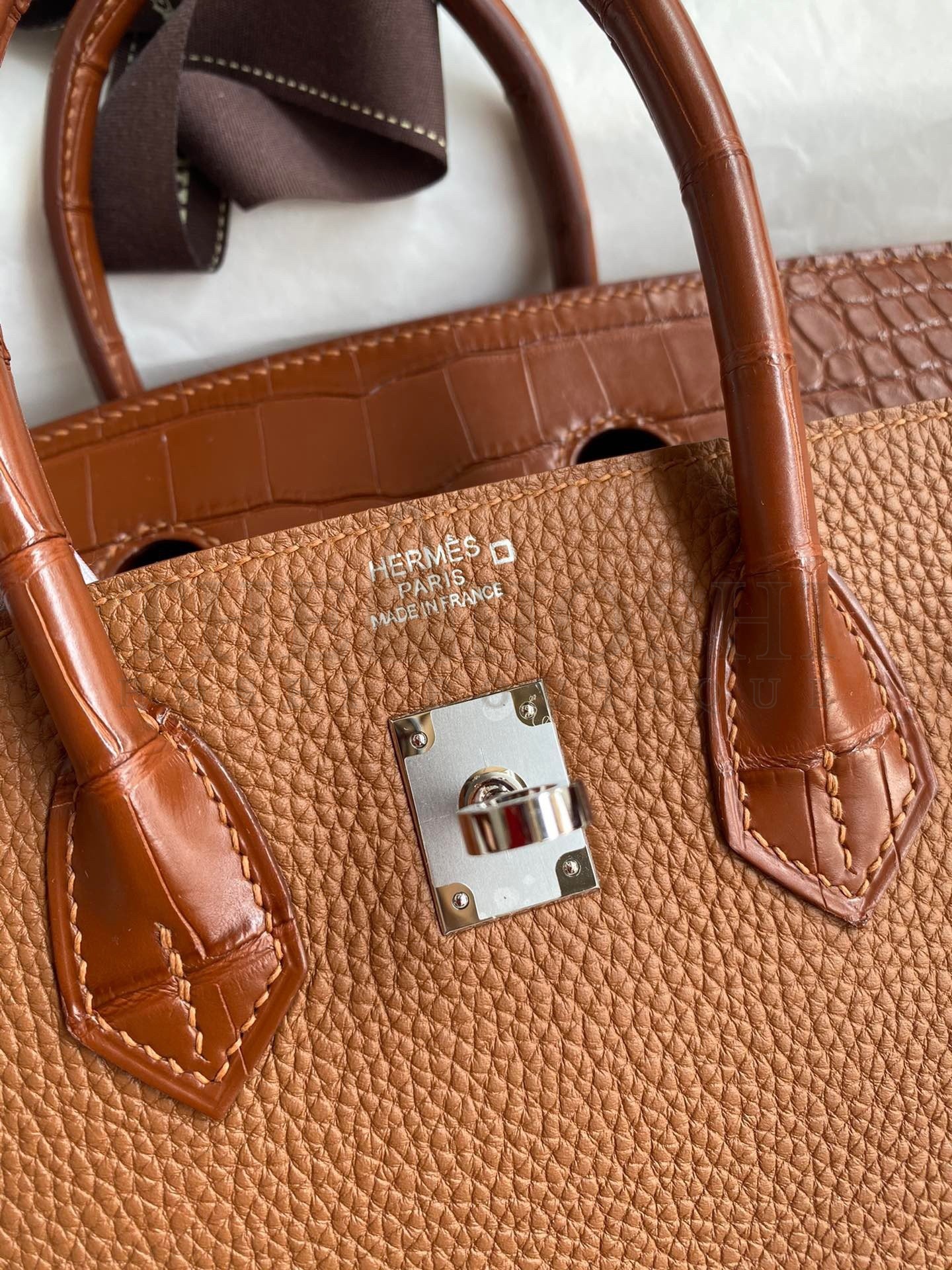 H**me5 Touch Birkin 25 Bag in Gold Togo and Matte Alligator Leather Master Quality