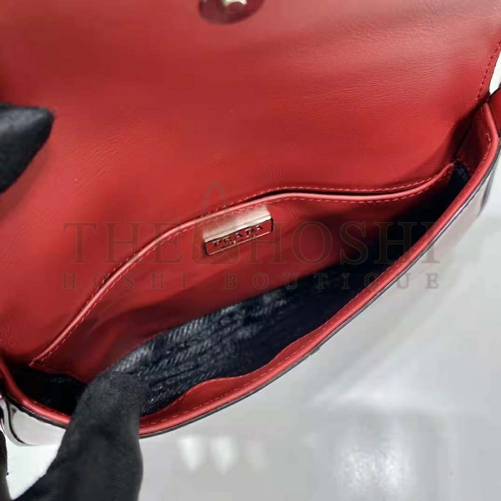Pra*a Women Cleo Brushed Leather Shoulder Bag with Flap-Red Master Quality