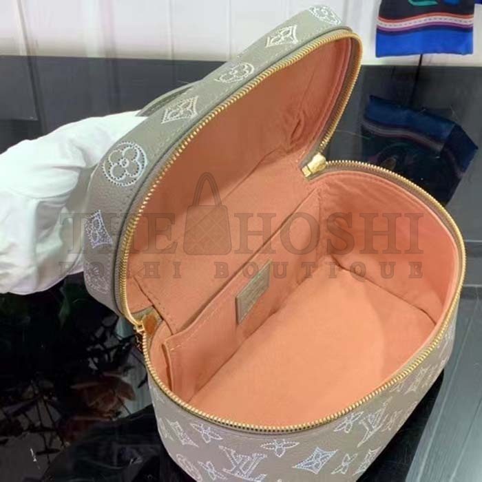 L0vis Vvtt0n LV Women Nice Mini Toiletry Pouch Gray Mahina Perforated Calfskin Leather Master Quality