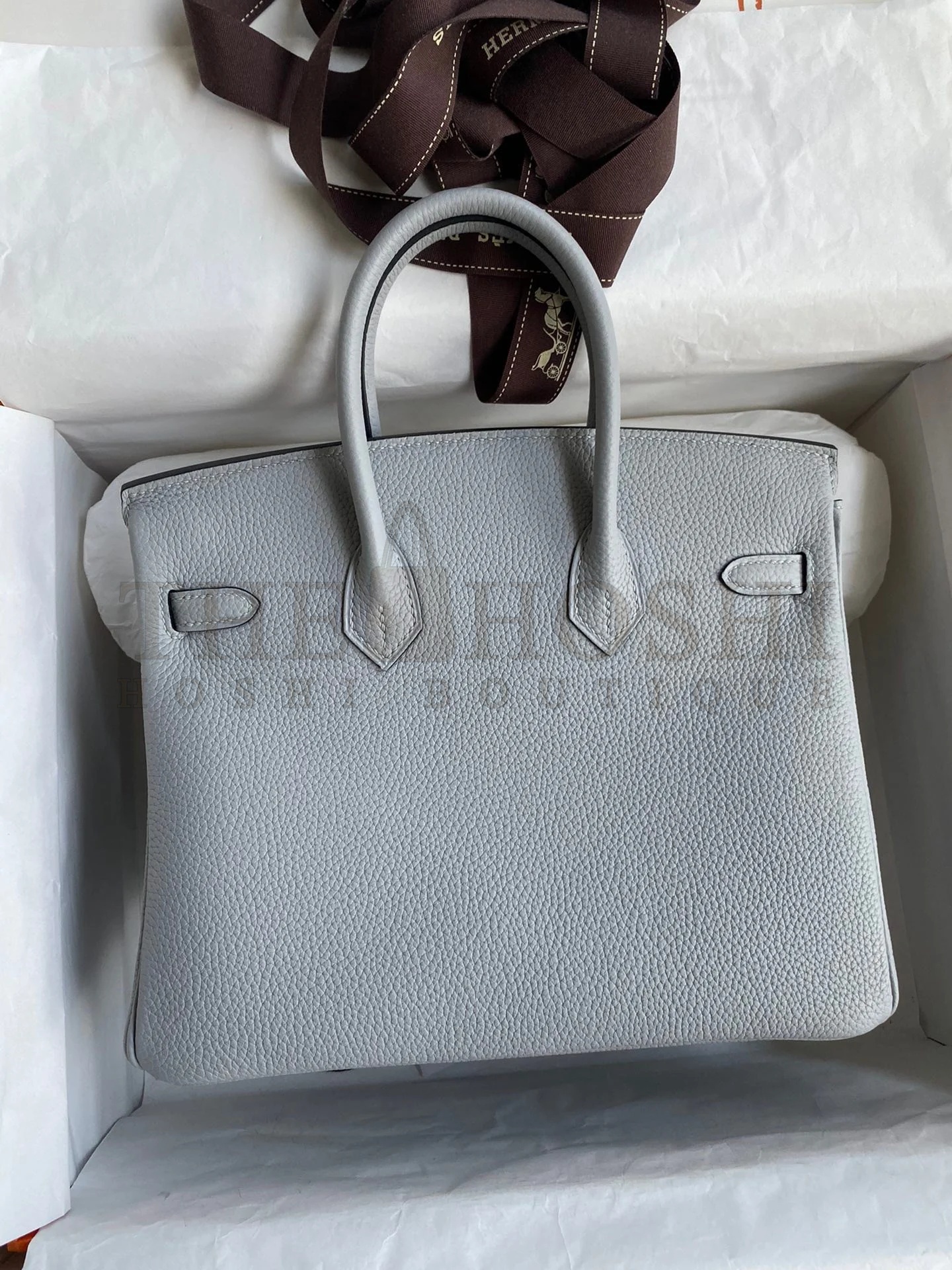 H**me5 Birkin 25 Retourne Handmade Bag In Blue Glacier Clemence Leather Master Quality