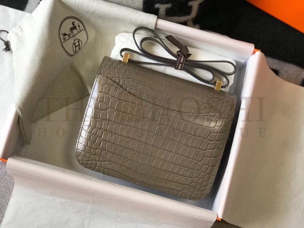 H**me5 Constance 24cm Bag In Taupe Embossed Crocodile Master Quality
