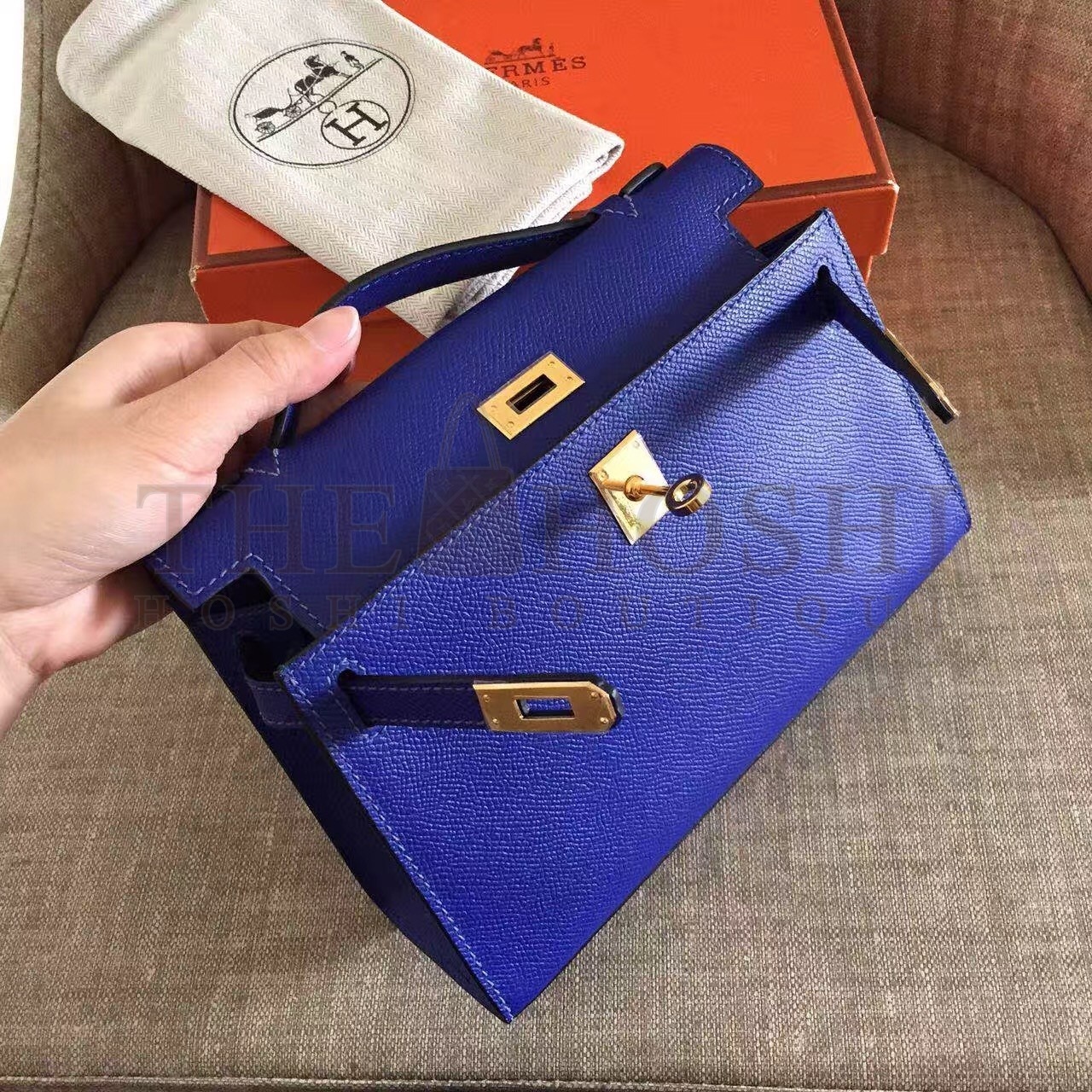 H**me5 Blue Electric Kelly Pochette Epsom Handmade Bag Master Quality