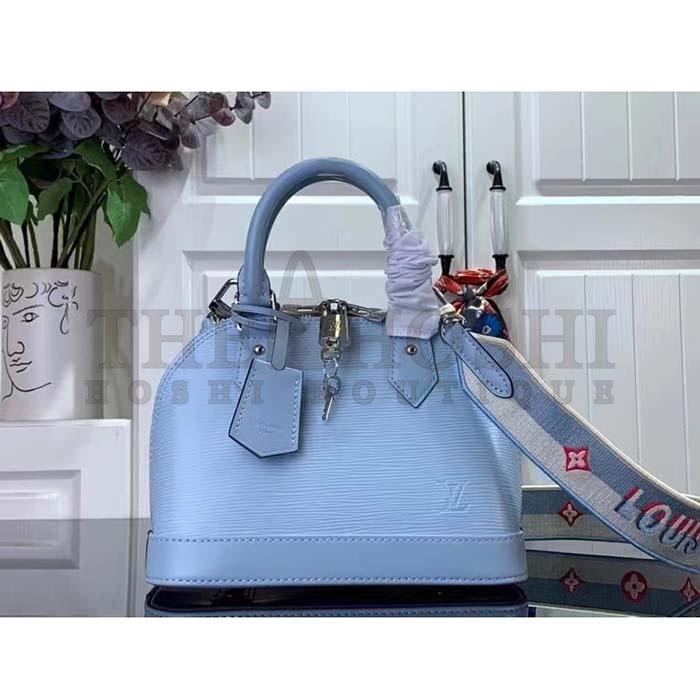 L0vis Vvtt0n LV Women Alma BB Handbag Cloud Blue Epi Grained Smooth Cowhide Leather Master Quality