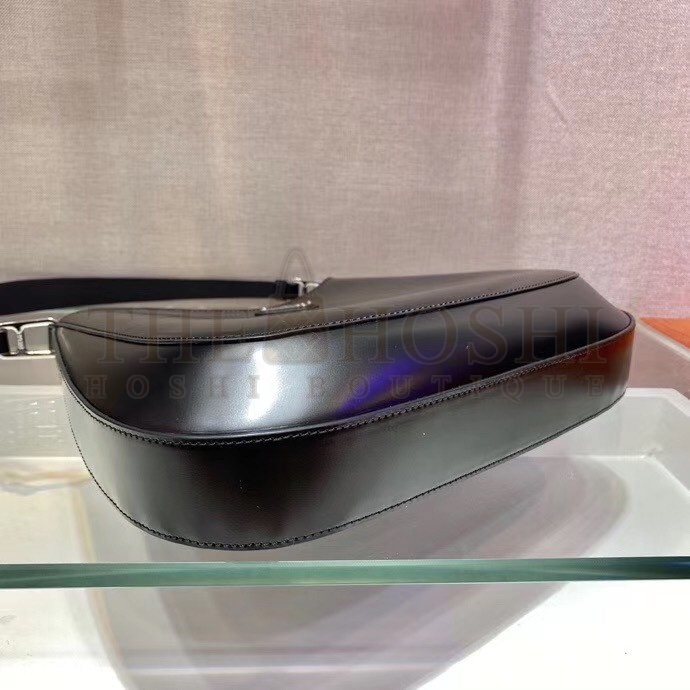 Pra*a Cleo Shoulder Large Bag In Black Brushed Leather Master Quality