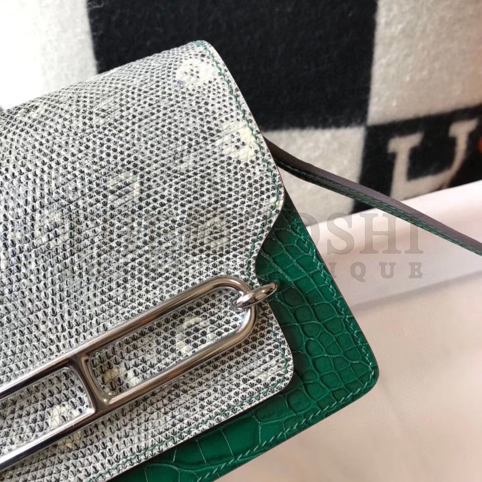 H**me5 Roulis Mini Bag In Green Crocodile With Natural Lizard Master Quality