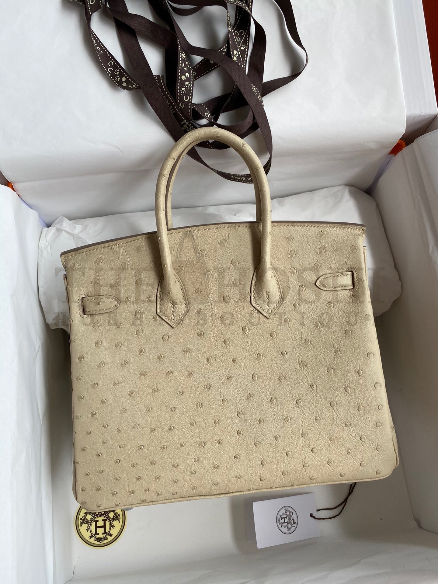 H**me5 Birkin 25 Retourne Handmade Bag In Parchemin Ostrich Leather Master Quality
