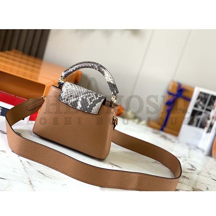 L0vis Vvtt0n LV Women Capucines Mini Handbag Golden Yellow Taurillon Leather Python Skin Master Quality