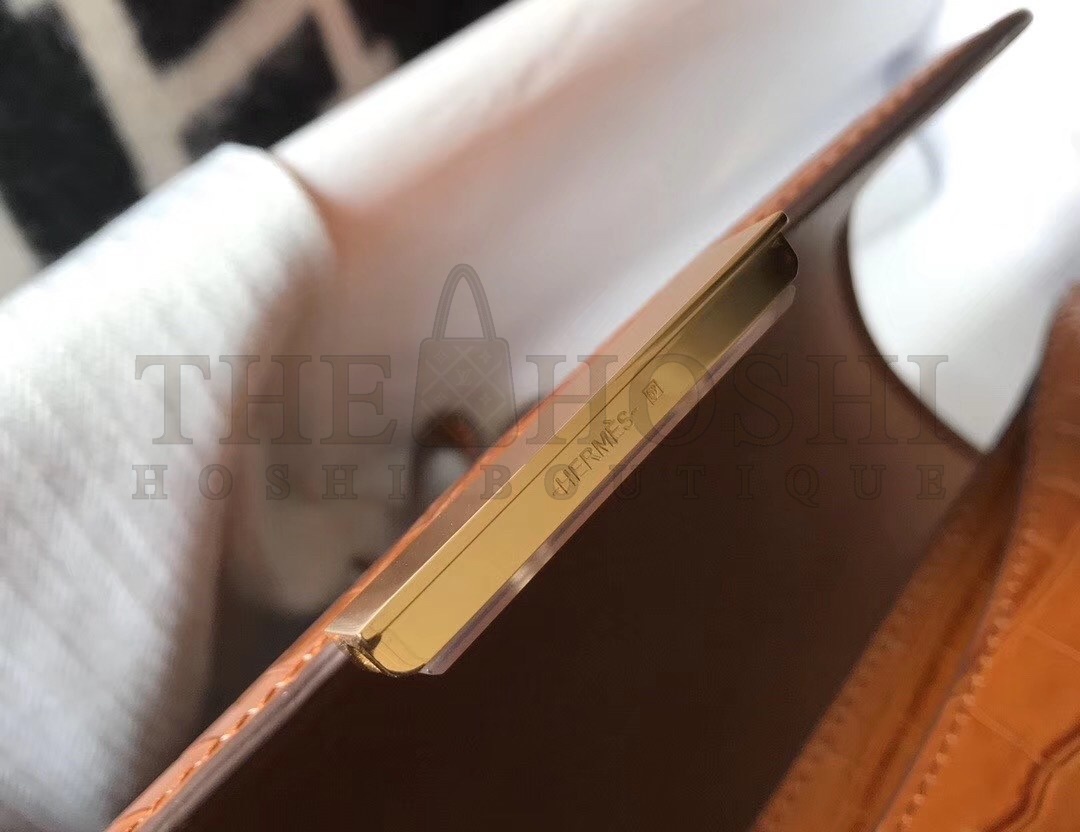 H**me5 Constance 18cm Bag In Brown Embossed Crocodile Master Quality