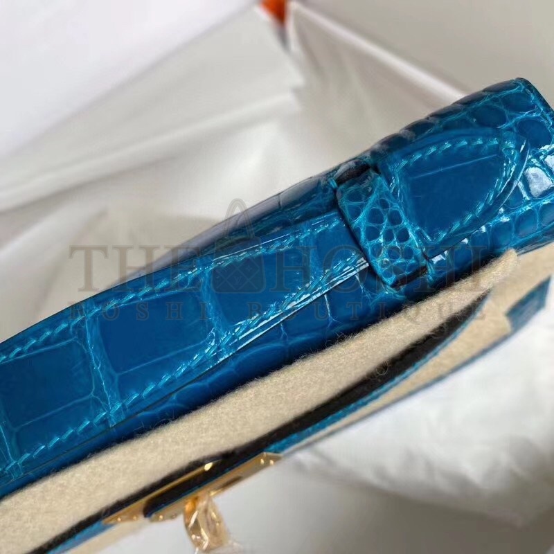 H**me5 Blue Izmir Shiny Alligator Crocodile Kelly Pochette Bag Master Quality