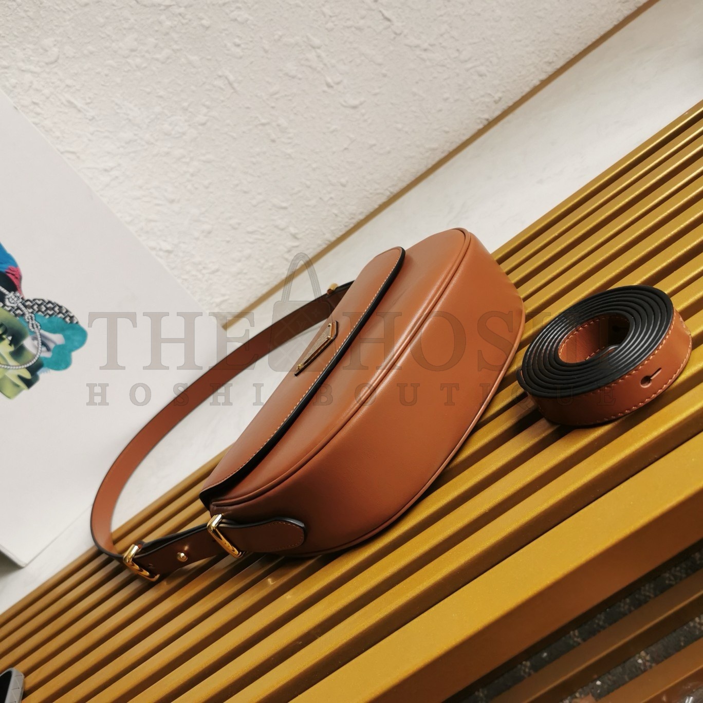 Pra*a Arque Shoulder Bag with Flap in Brown Leather Master Quality