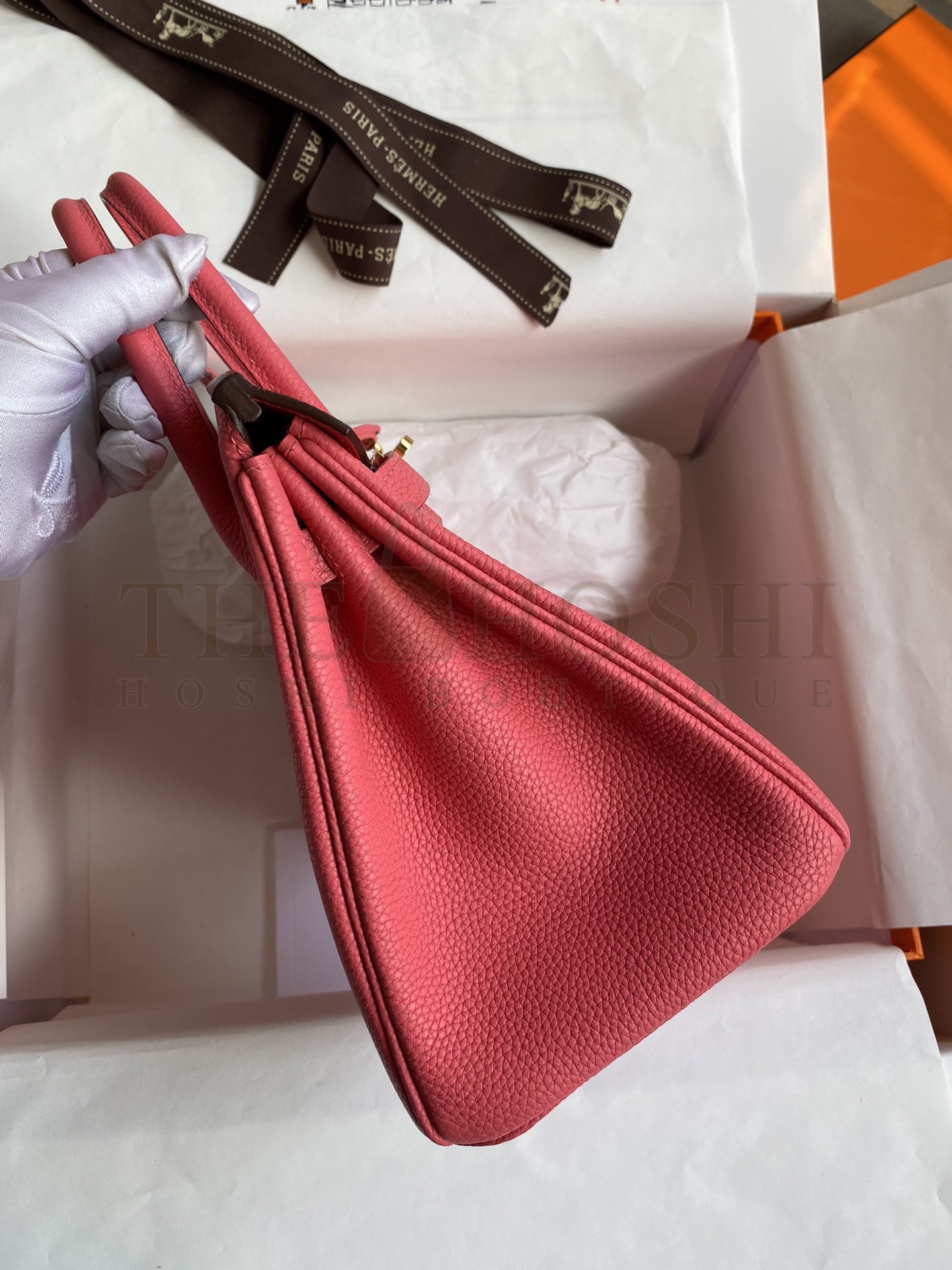 H**me5 Birkin 25 Retourne Handmade Bag In Rose Lipstick Clemence Leather Master Quality