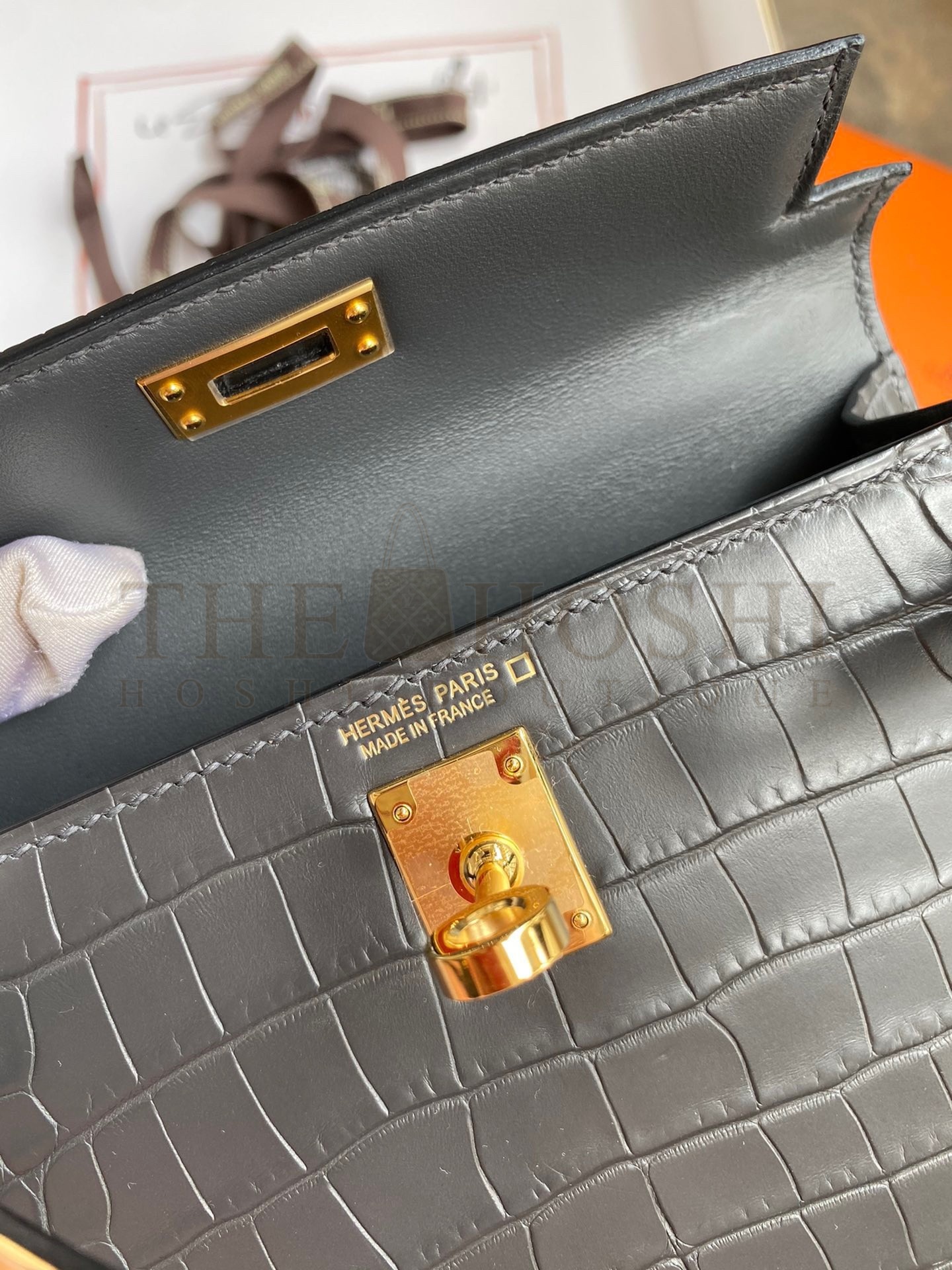 H**me5 Kelly Mini II Sellier Handmade Bag In Graphite Matte Alligator Leather Master Quality