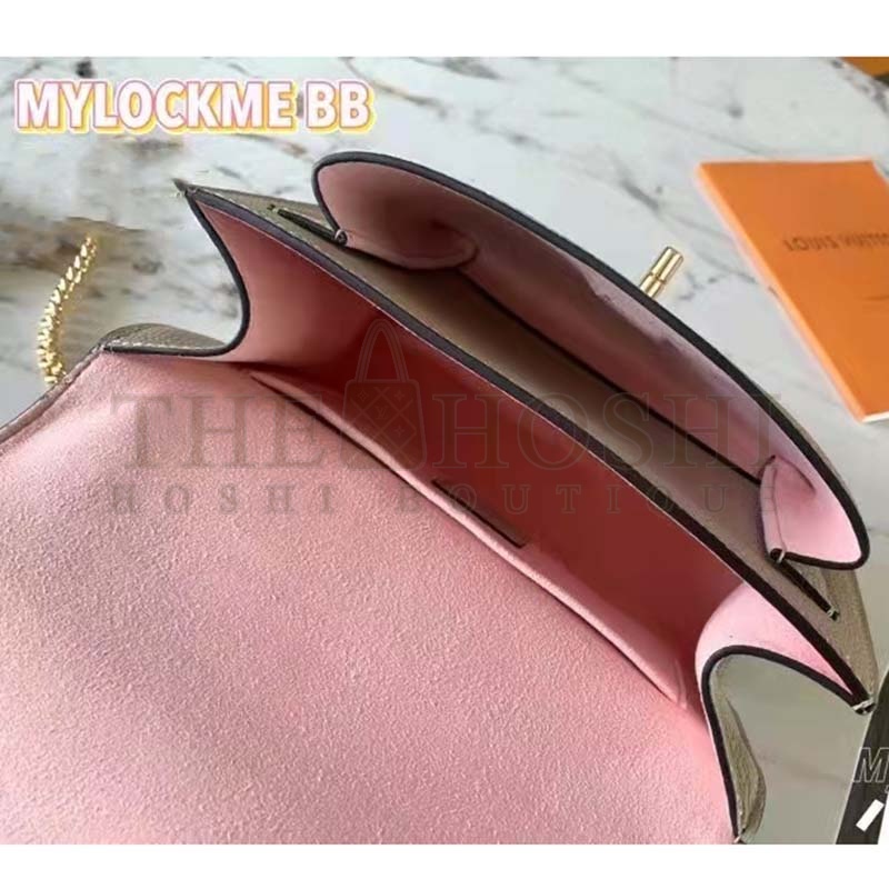 L0vis Vvtt0n LV Women Mylockme Chain Bag Beige Soft Grained Calfskin Turn Lock Master Quality