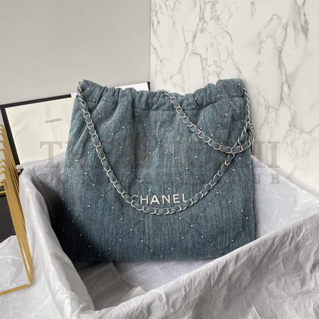 Ch**el Women CC 22 Small Handbag Washed Denim Silver-Tone Metal Blue Master Quality