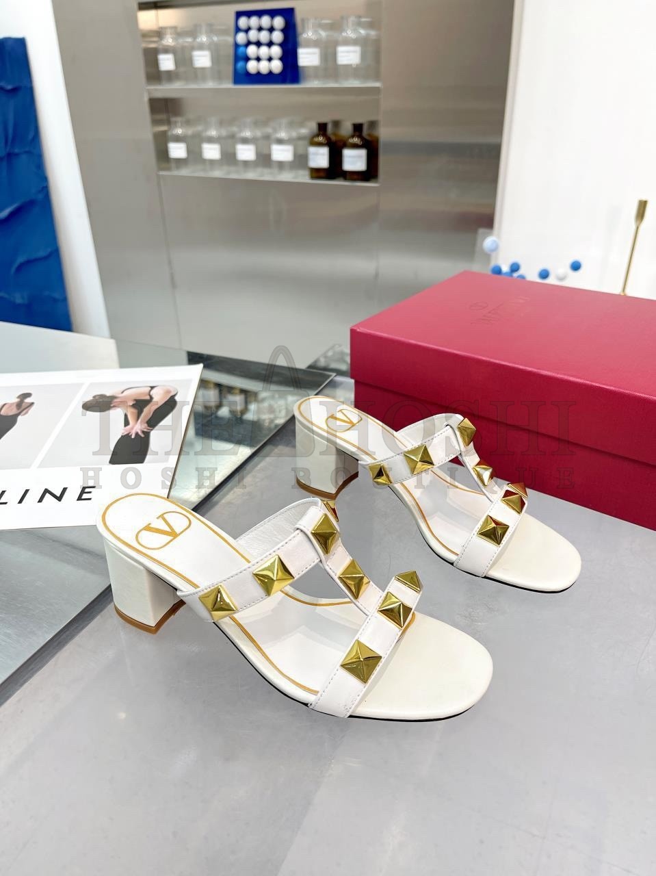 Va1e*ntin0 Roman Stud Slide Sandals 60mm In White Calfskin Master Quality