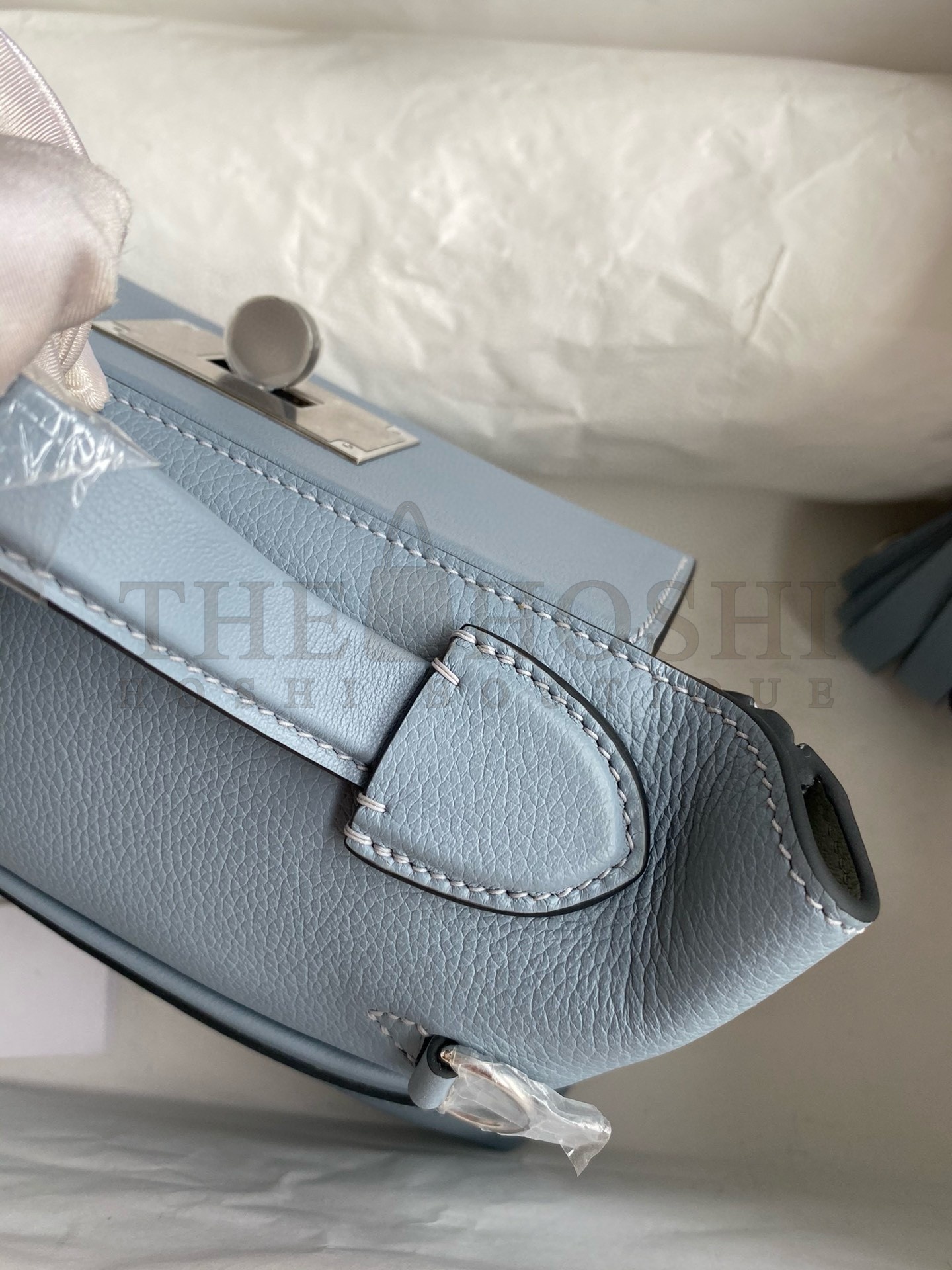 H**me5 24/24 Mini 21 Handmade Bag in Blue Lin Evercolor Leather Master Quality