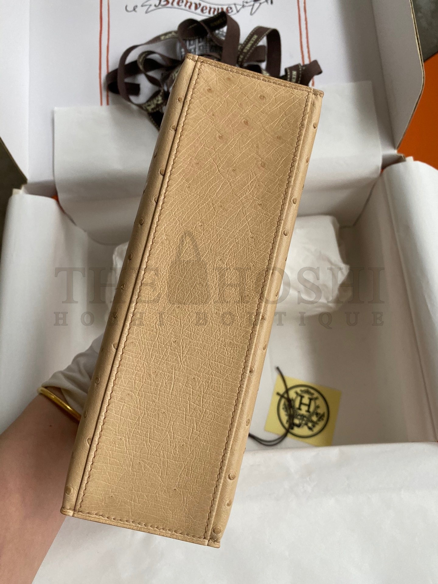 H**me5 Kelly Pochette Handmade Bag In Chai Ostrich Leather Master Quality